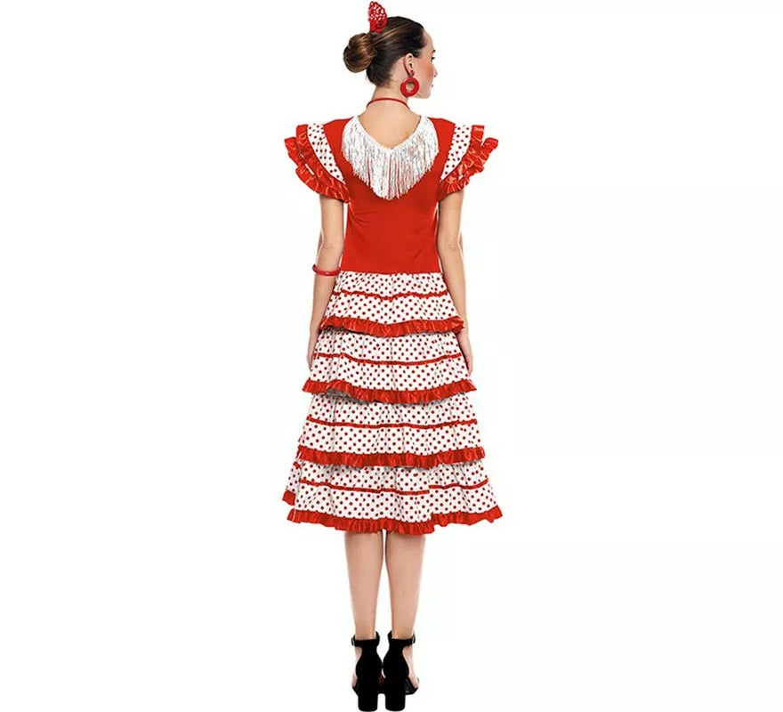 Translation missing: es.Sevillana blanco con borde rojo para mujer
