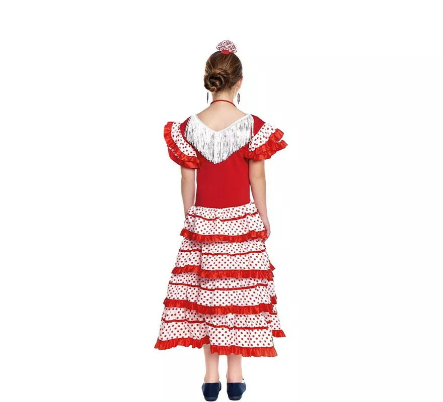 Translation missing: es.Sevillana blanco con borde rojo para niña