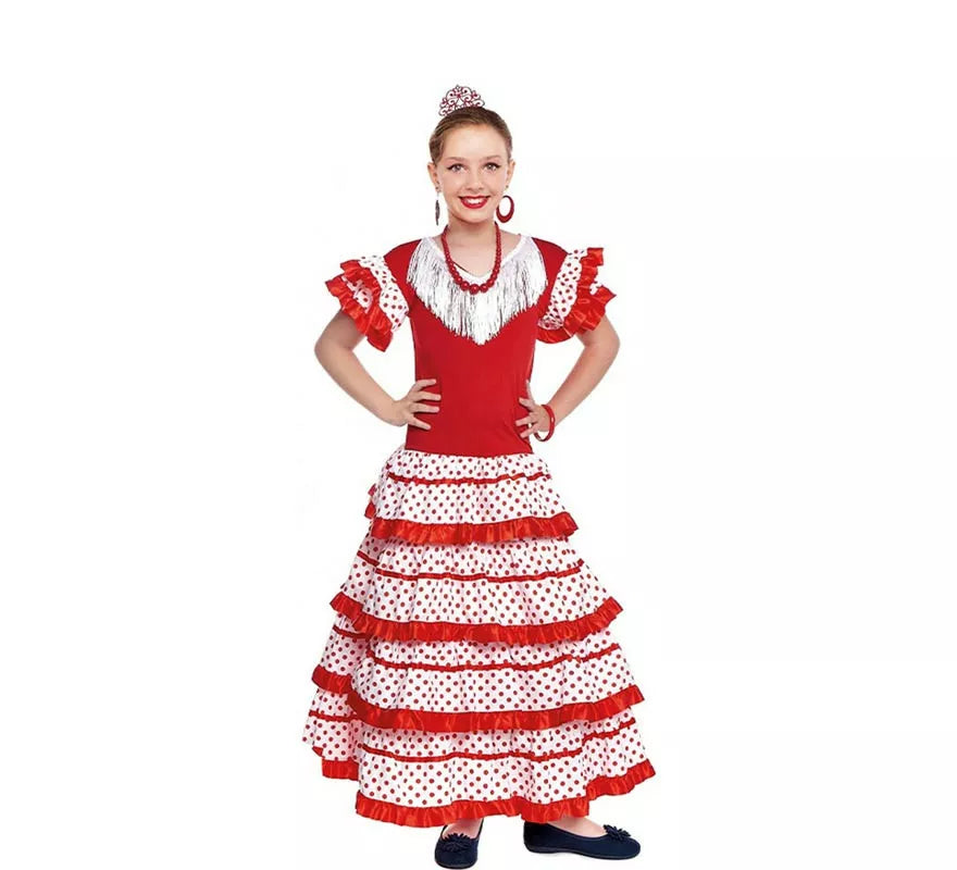 Translation missing: es.Sevillana blanco con borde rojo para niña