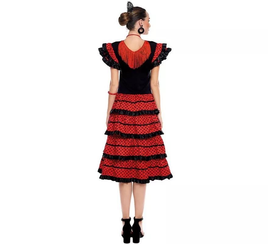 Translation missing: es.Sevillana rojo con borde negro para mujer