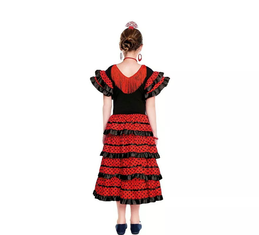Translation missing: es.Sevillana rojo con borde negro para niña