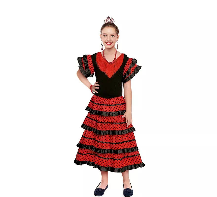 Translation missing: es.Sevillana rojo con borde negro para niña