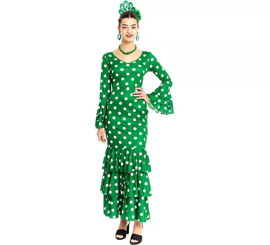Translation missing: es.Sevillana verde con lunares blancos para mujer