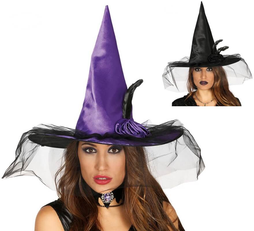 Sombrero de Bruja con Flor en varios colores