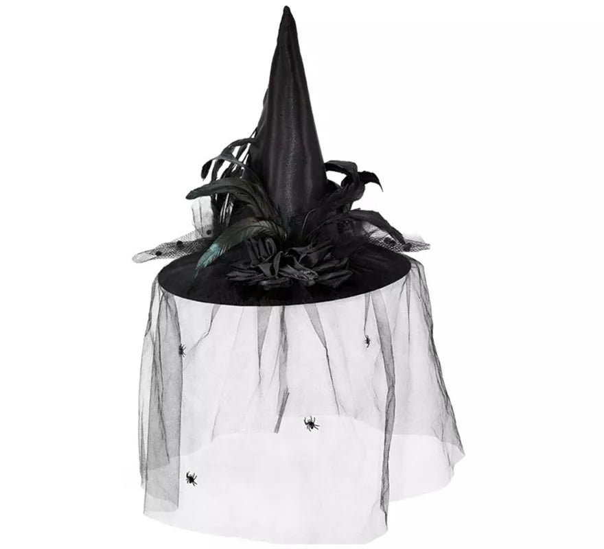 Translation missing: es.Sombrero de Bruja con Tul, Flores y Plumas