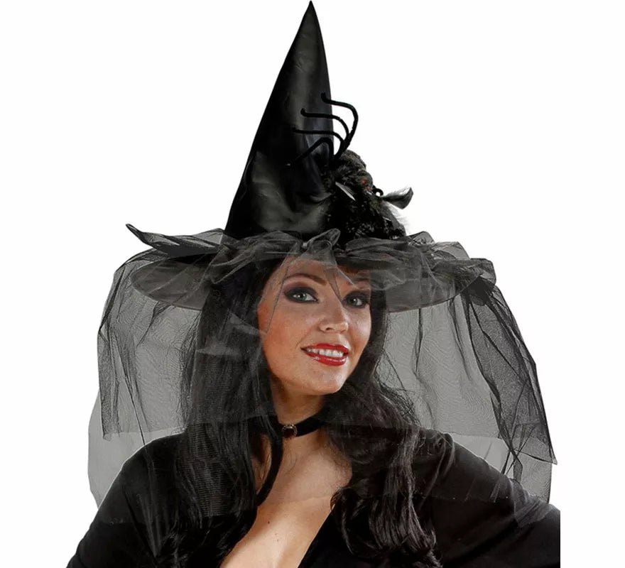 Translation missing: es.Sombrero de Bruja con Tul, Plumas y Araña