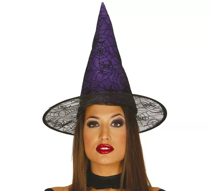Translation missing: es.Sombrero de Bruja lila con telarañas y arañas