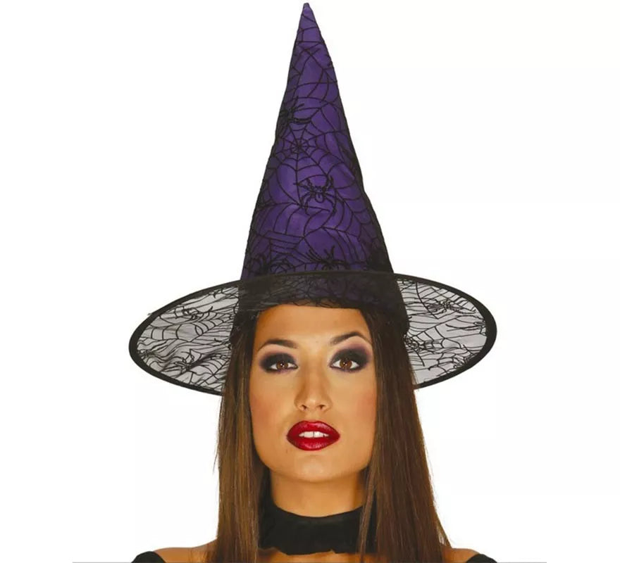 Translation missing: es.Sombrero de Bruja lila con telarañas y arañas
