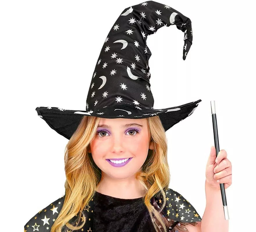 Sombrero de Bruja o Mago con Luna y Estrellas Infantil