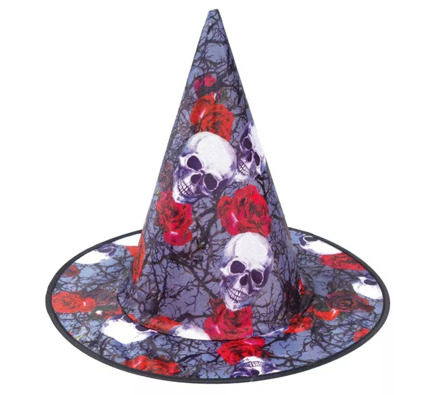 Translation missing: es.Sombrero de Bruja Print Calaveras y Rosas gris