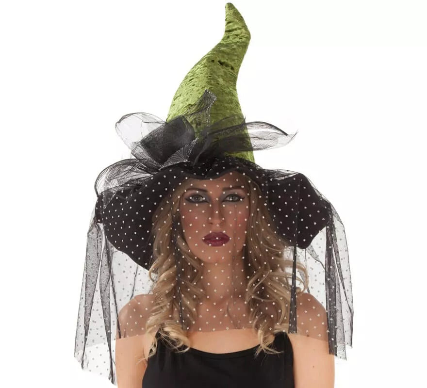 Translation missing: es.Sombrero de Bruja verde con Velo 59 cm