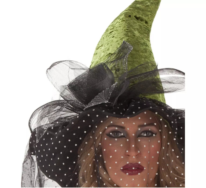 Translation missing: es.Sombrero de Bruja verde con Velo 59 cm