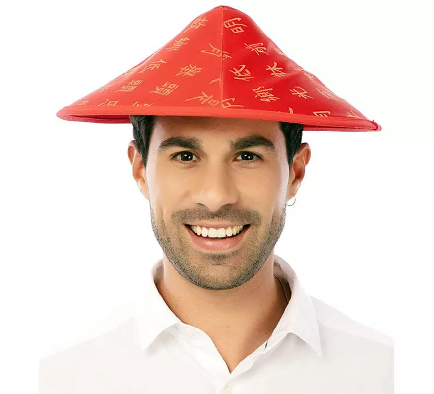 Translation missing: es.Sombrero de Chino rojo estampado adulto de 32 cm
