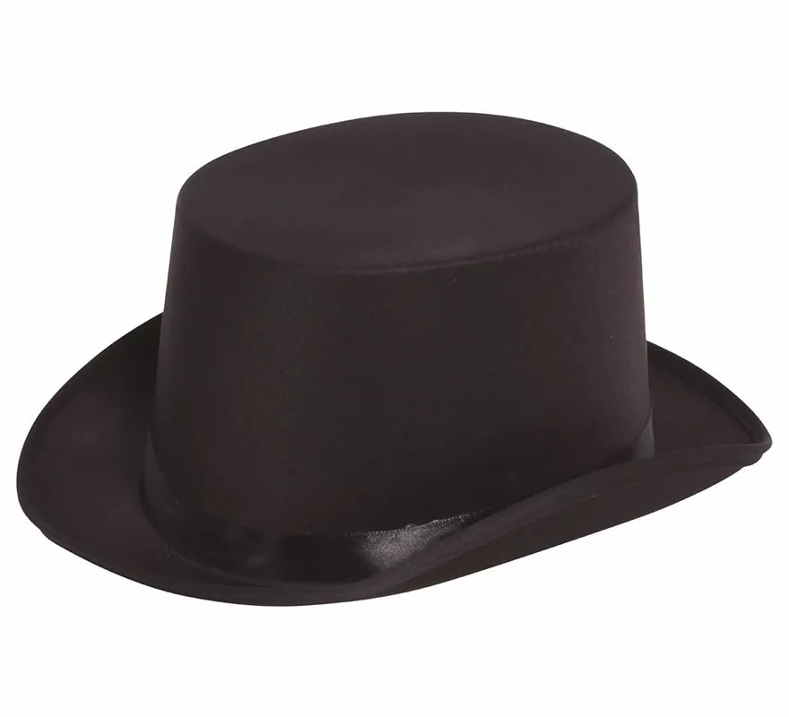 Translation missing: es.Sombrero de copa o Chistera de satín de alta calidad negra de 58 cm