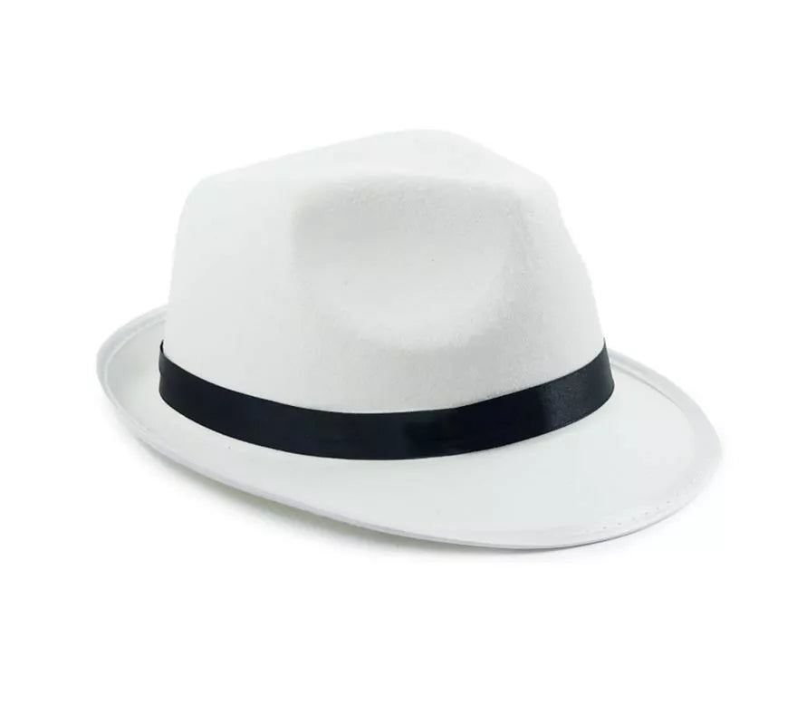 Translation missing: es.Sombrero de Gángster blanco con cinta negra