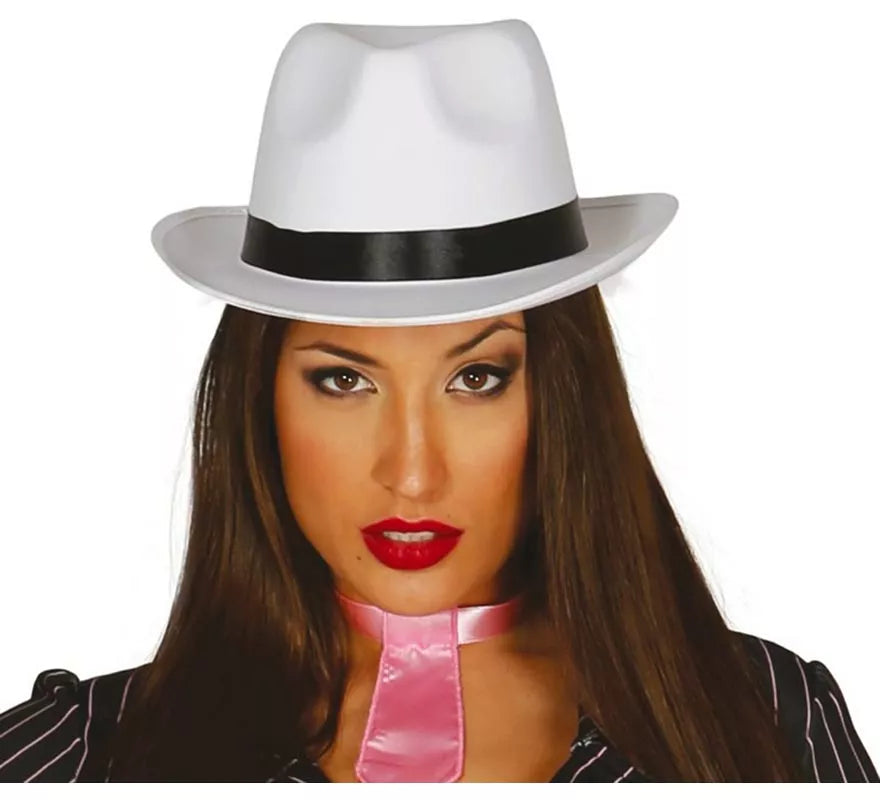 Translation missing: es.Sombrero de Gánster blanco con banda negra