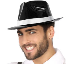 Sombrero de Mafioso Negro y Blanco con Brillo