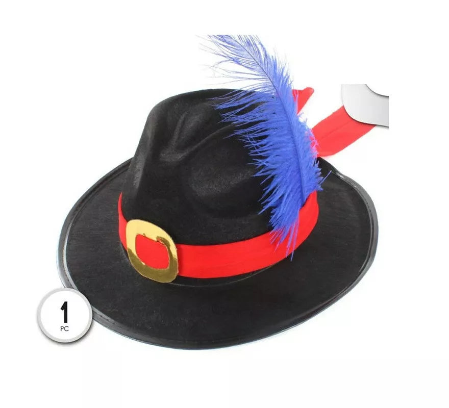 Translation missing: es.Sombrero de Mosquetero con pluma azul infantil
