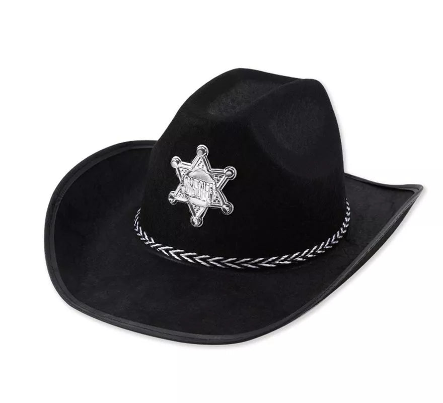 Translation missing: es.Sombrero de Sheriff negro con placa adulto