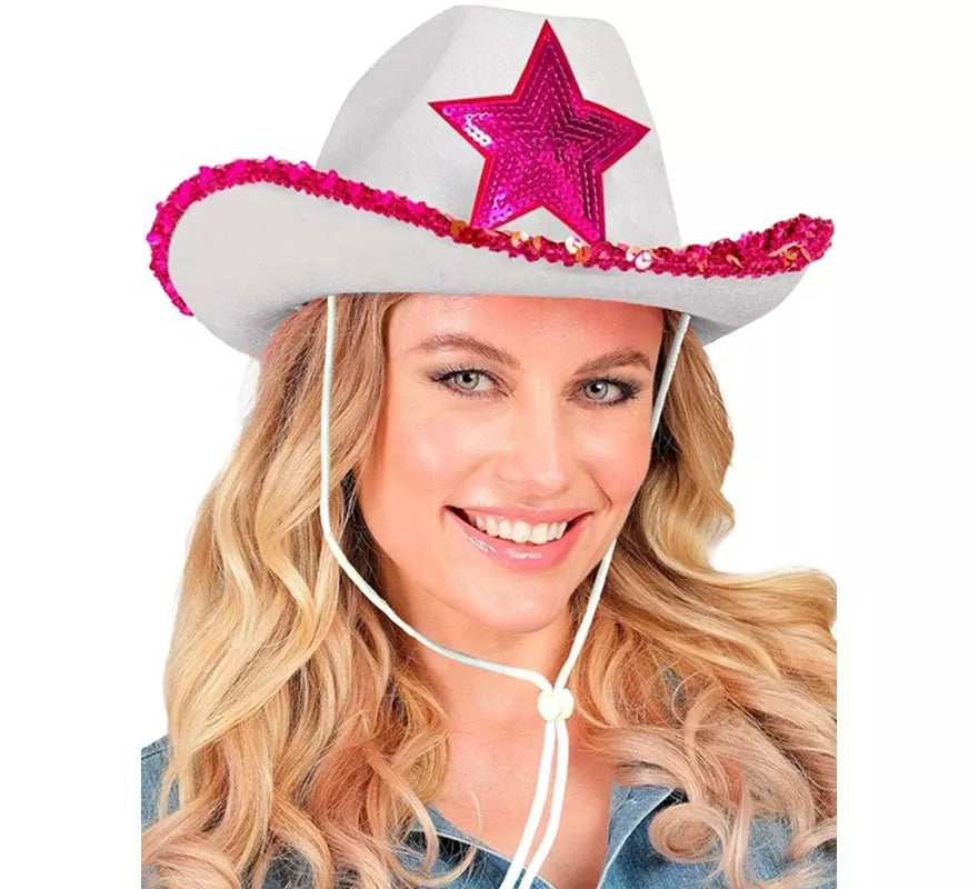 Translation missing: es.Sombrero de Vaquera blanco con Lentejuelas rosa