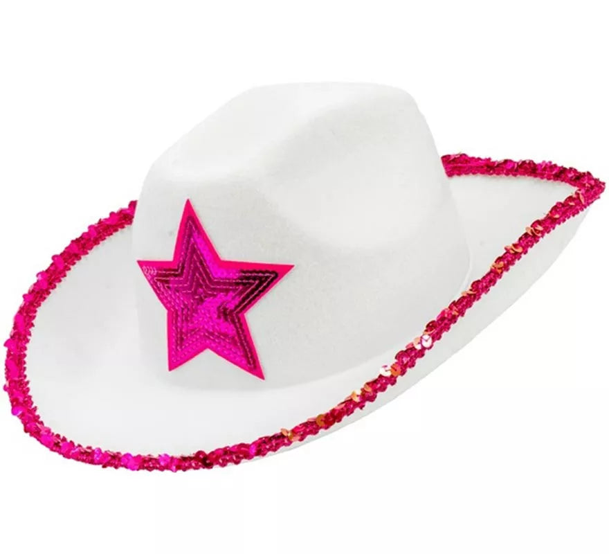 Translation missing: es.Sombrero de Vaquera blanco con Lentejuelas rosa