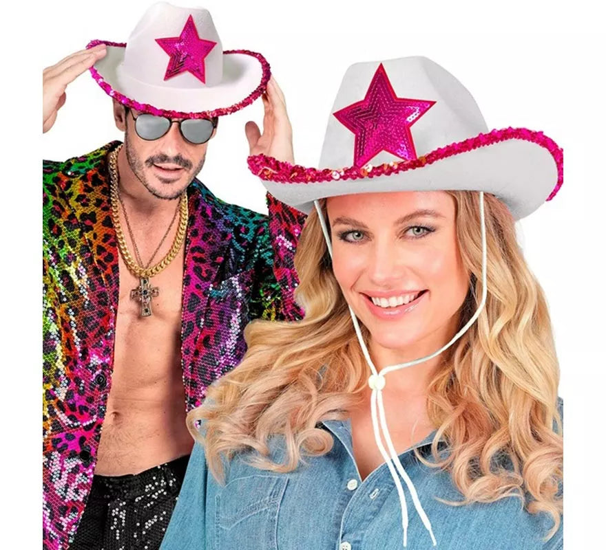 Translation missing: es.Sombrero de Vaquera blanco con Lentejuelas rosa
