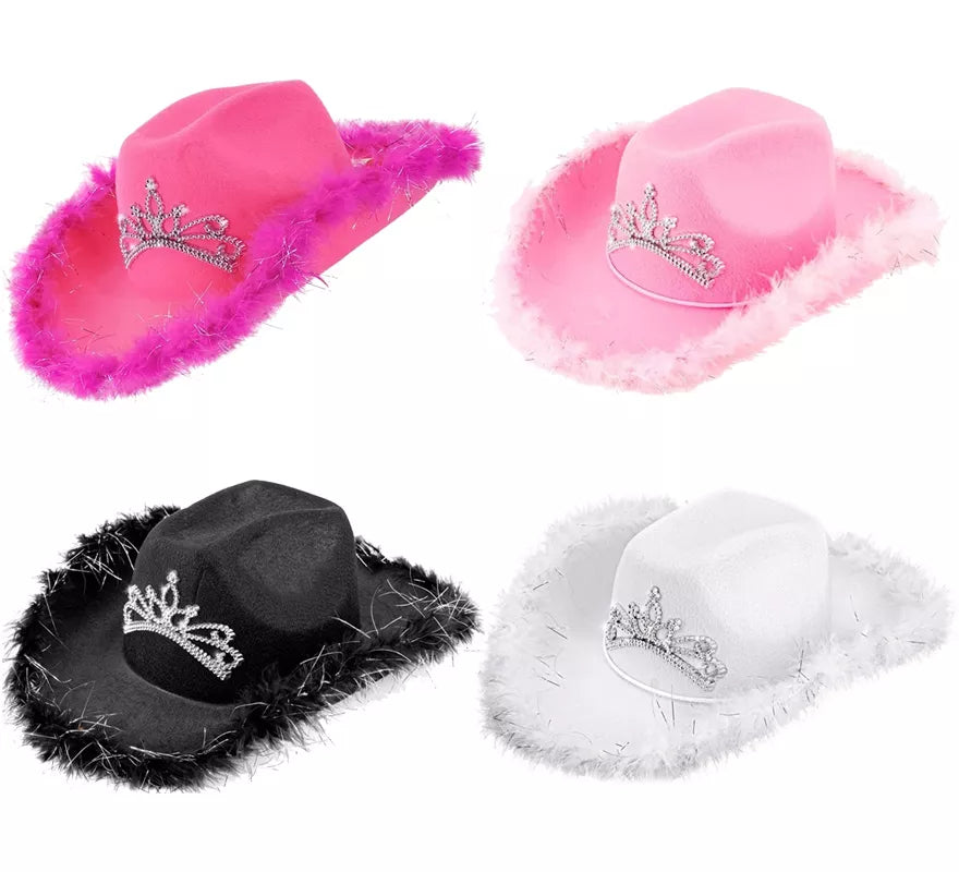 Translation missing: es.Sombrero de Vaquera con Tiara y Borde de Plumas en varios colores