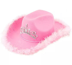 Sombrero de Vaquera con Tiara y Borde de Plumas en varios colores