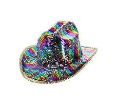 Sombrero de Vaquero con lentejuelas multicolor Deluxe arcoíris adulto