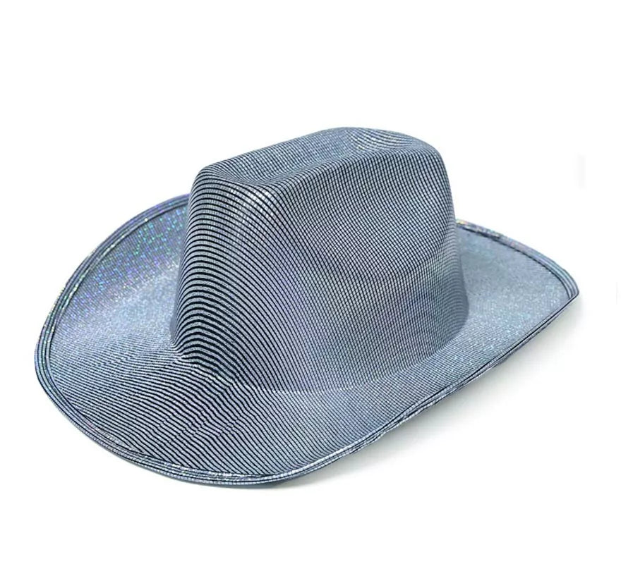 Translation missing: es.Sombrero de Vaquero Holo plateado adulto