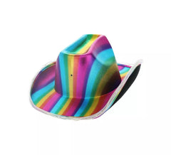 Sombrero de Vaquero metálico con luz Led arcoíris adulto