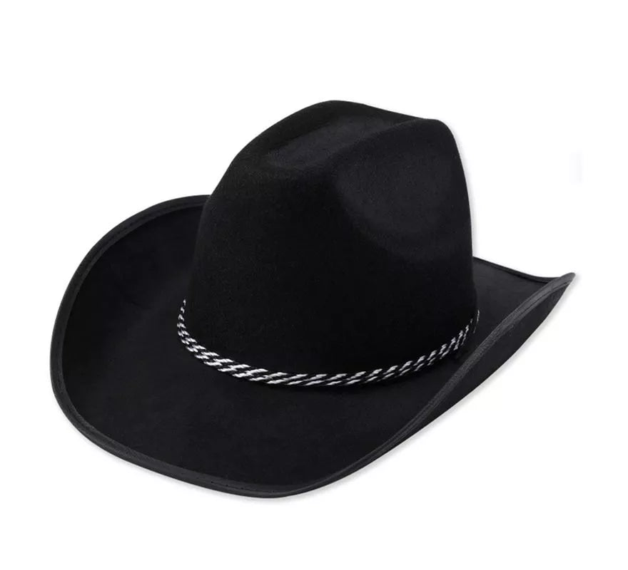 Translation missing: es.Sombrero de Vaquero negro con cordón gris adulto