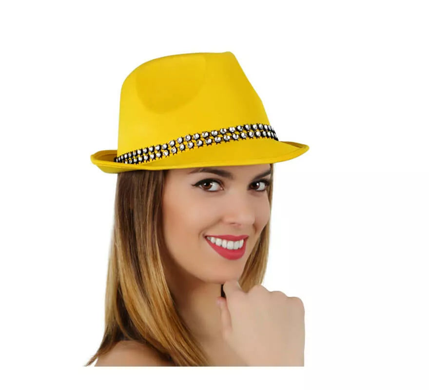 Translation missing: es.Sombrero Ganster amarillo con banda de brillantes