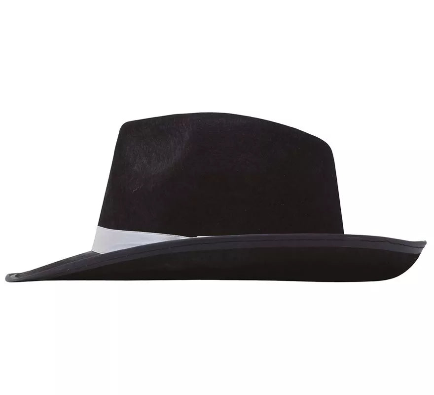 Sombrero Gánster negro con cinta blanca