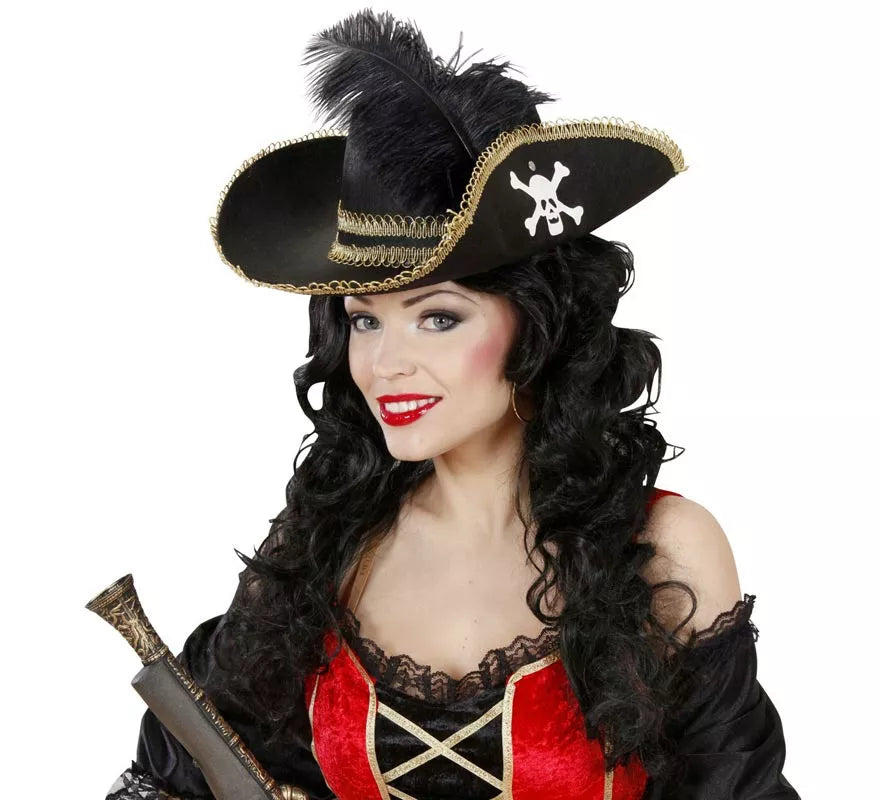 Translation missing: es.Sombrero Pirata negro con Pluma de fieltro