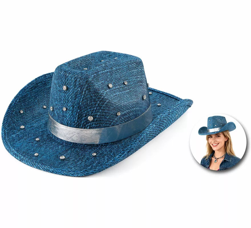 Translation missing: es.Sombrero Vaquero azul con Pedrería