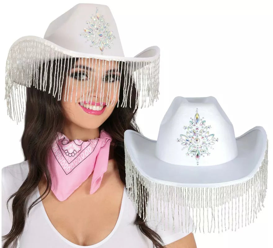 Translation missing: es.Sombrero Vaquero blanco con Flecos para adultos