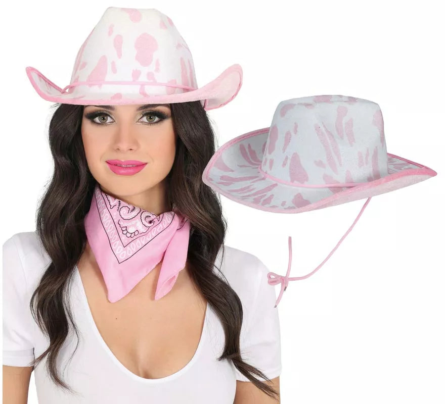 Translation missing: es.Sombrero Vaquero blanco y rosa para adultos
