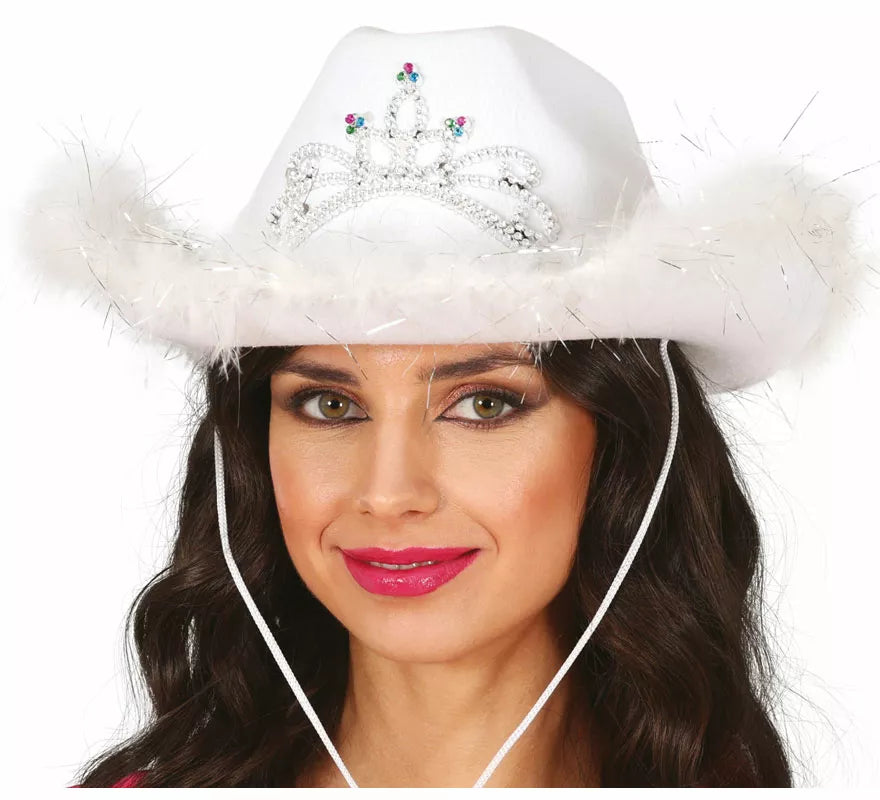 Translation missing: es.Sombrero Vaquero con boa blanco de fieltro adulto