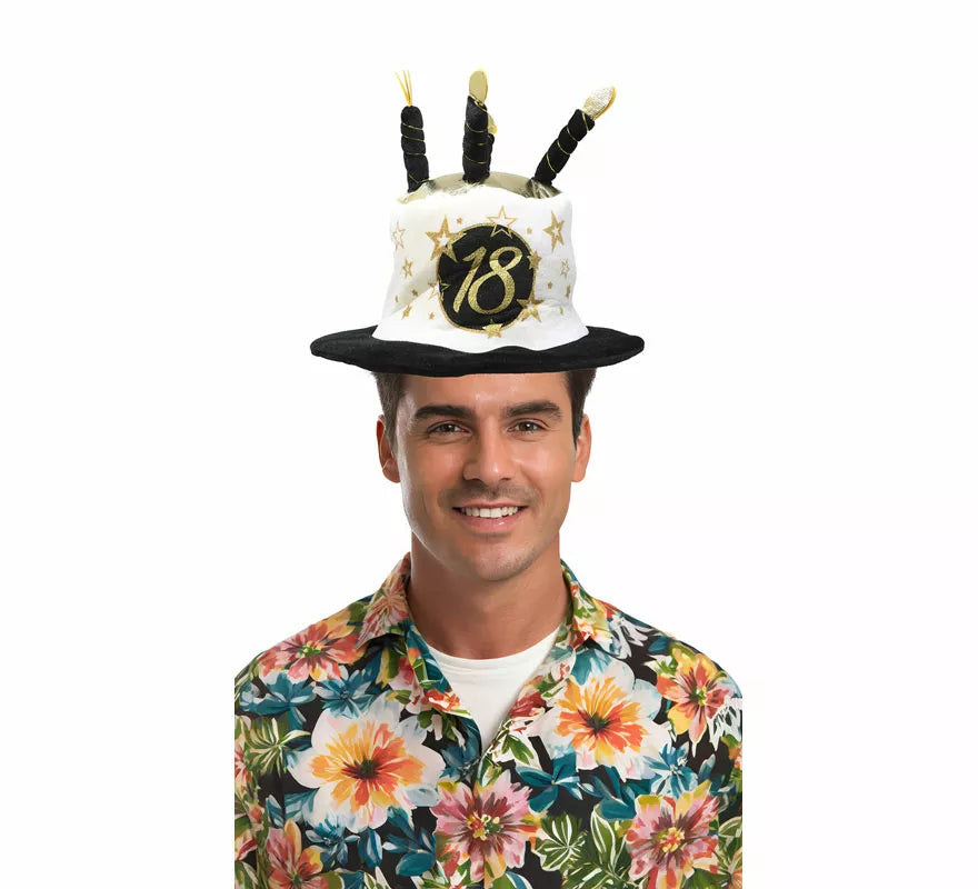Translation missing: es.Sombrero Velas Blanco y Negro de 18 Años Cumpleaños y Aniversarios