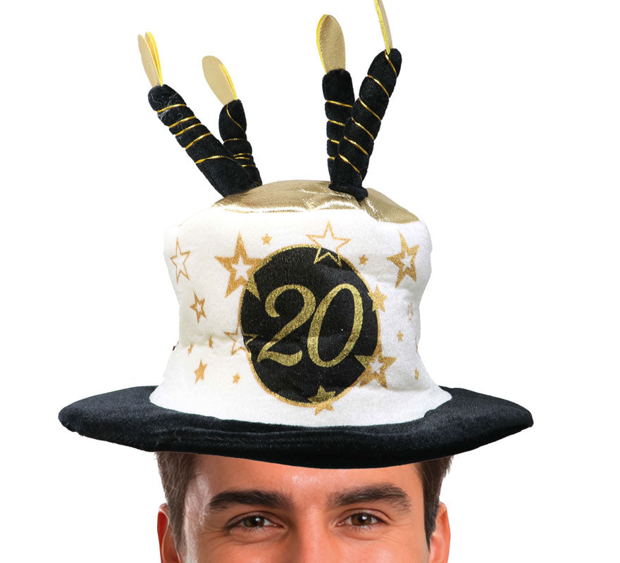 Translation missing: es.Sombrero Velas Blanco y Negro de 20 Años Cumpleaños y Aniversarios