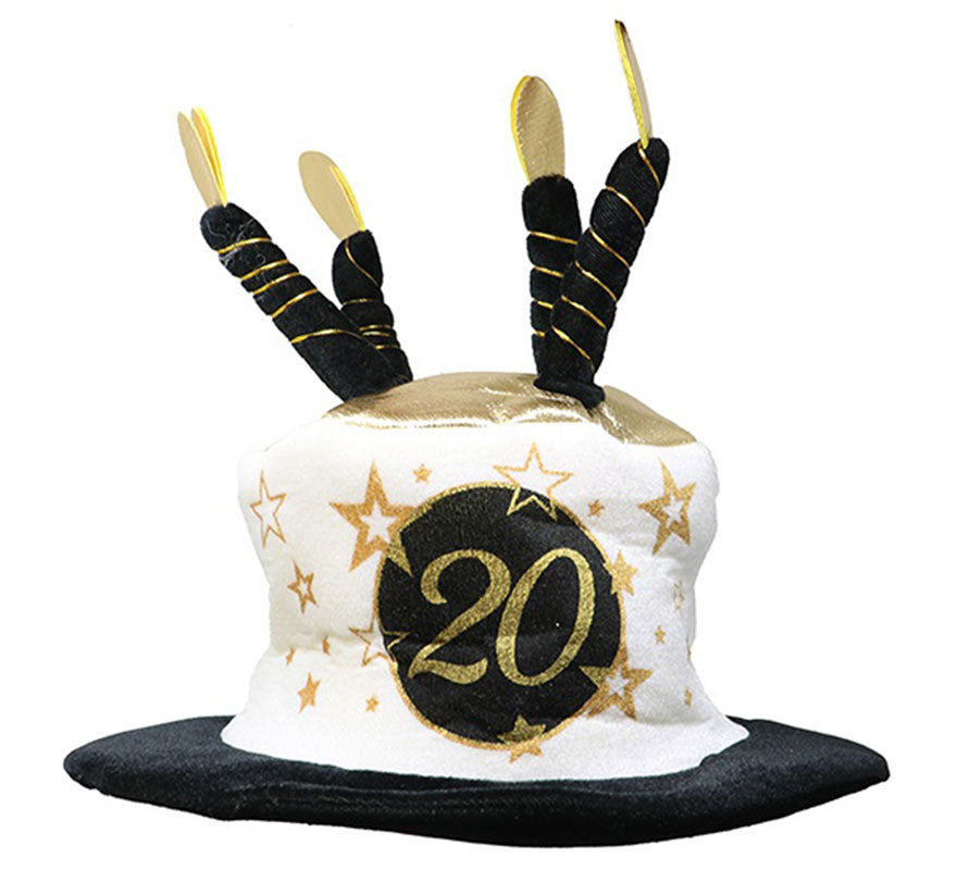 Translation missing: es.Sombrero Velas Blanco y Negro de 20 Años Cumpleaños y Aniversarios