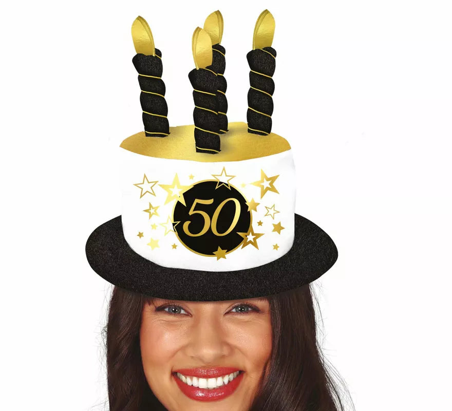 Translation missing: es.Sombrero Velas Blanco y Negro de 50 Años Cumpleaños y Aniversarios