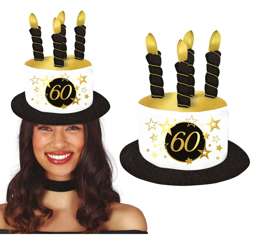 Translation missing: es.Sombrero Velas Blanco y Negro de 60 Años Cumpleaños y Aniversarios