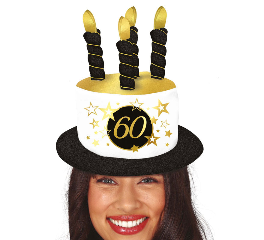 Sombrero Velas Blanco y Negro de 60 Años Cumpleaños y Aniversarios