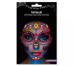 Tatuaje Catrina rosa fluorescente
