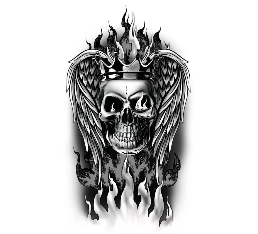 Translation missing: es.Tatuaje de Calavera en llamas blanco y negro