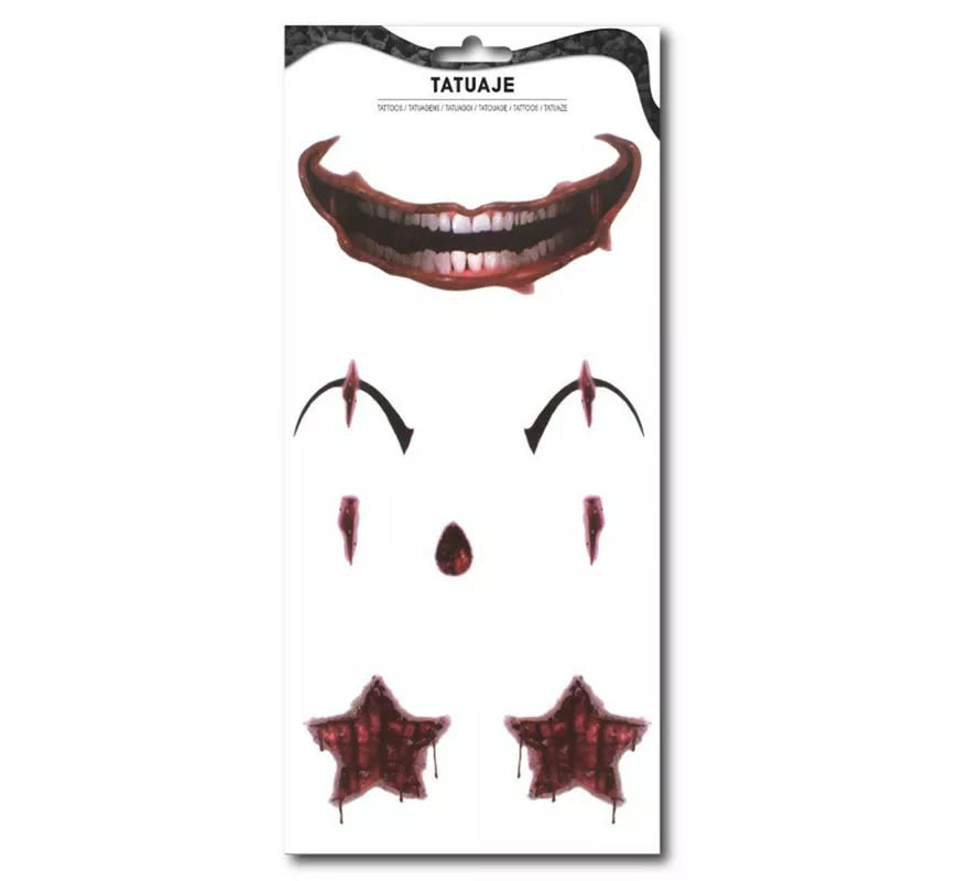 Translation missing: es.Tatuaje de Payaso asesino sonrisa y estrellas roja
