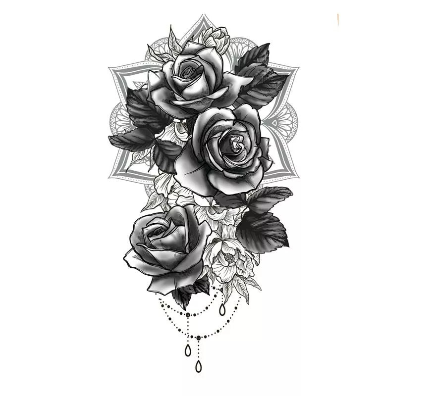 Translation missing: es.Tatuaje de Rosas blanco y negro