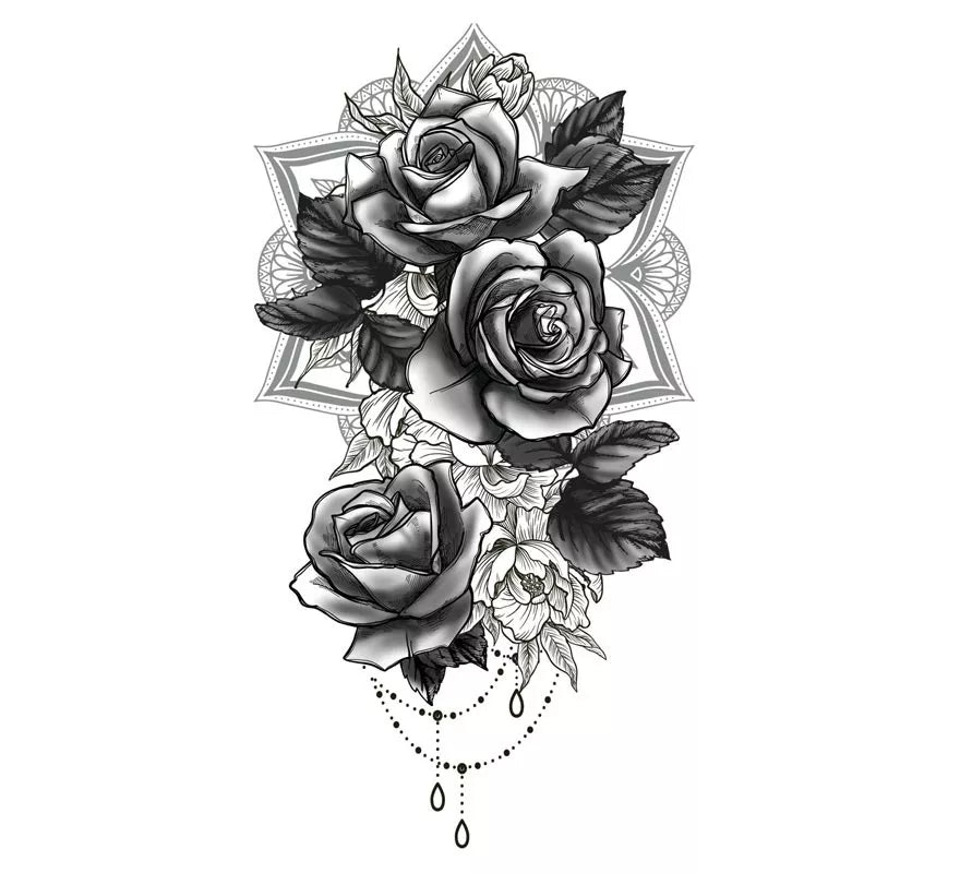 Translation missing: es.Tatuaje de Rosas blanco y negro